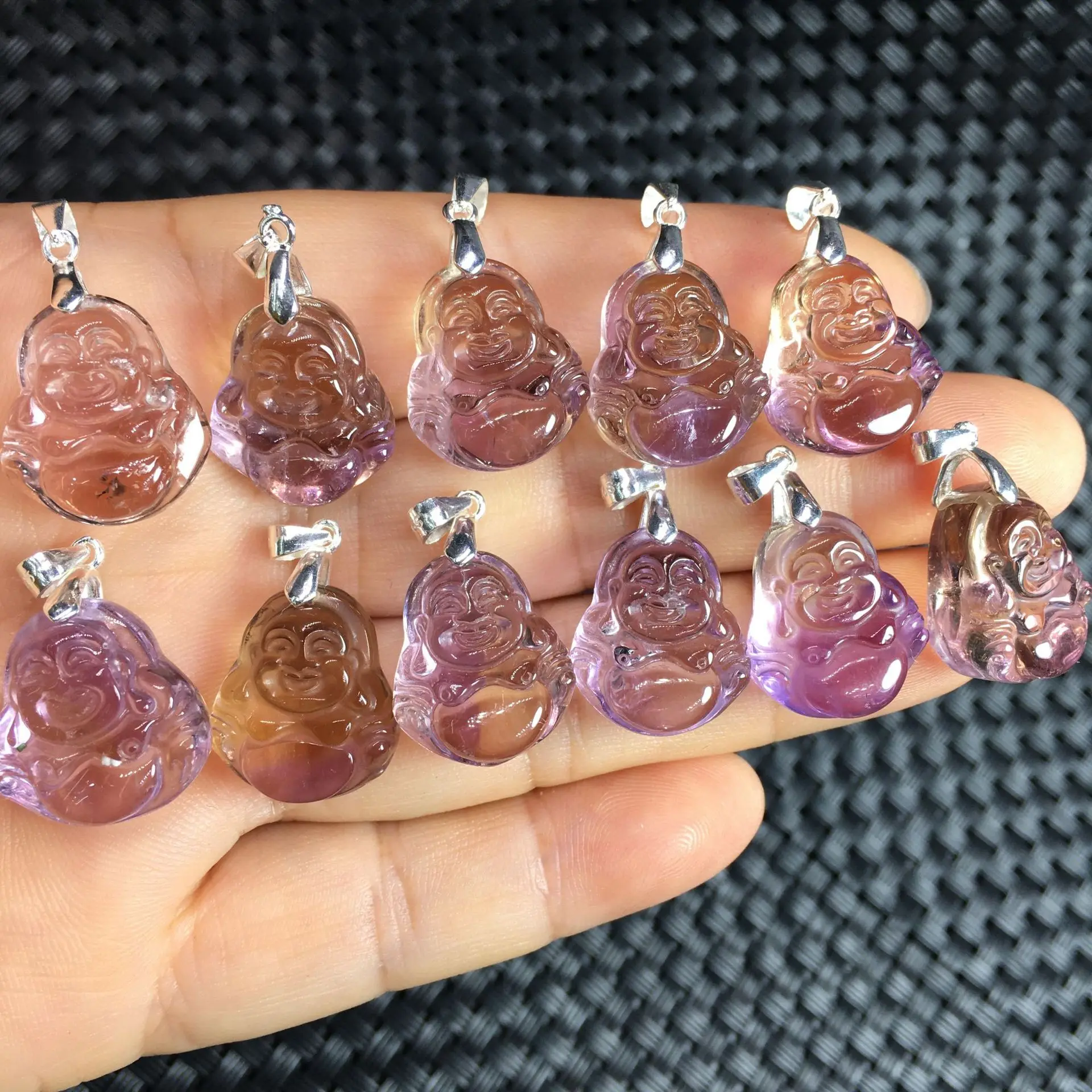 Cz natural ametrine buddha pendant with silver clasp