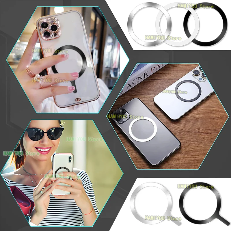 10-1pcs Magnetic Metal Q C Ring for iPhone 15 14 13 12 11 Pro Max Plus MagSafe Magnet for Samsung Xiaomi Wireless Charging Plate