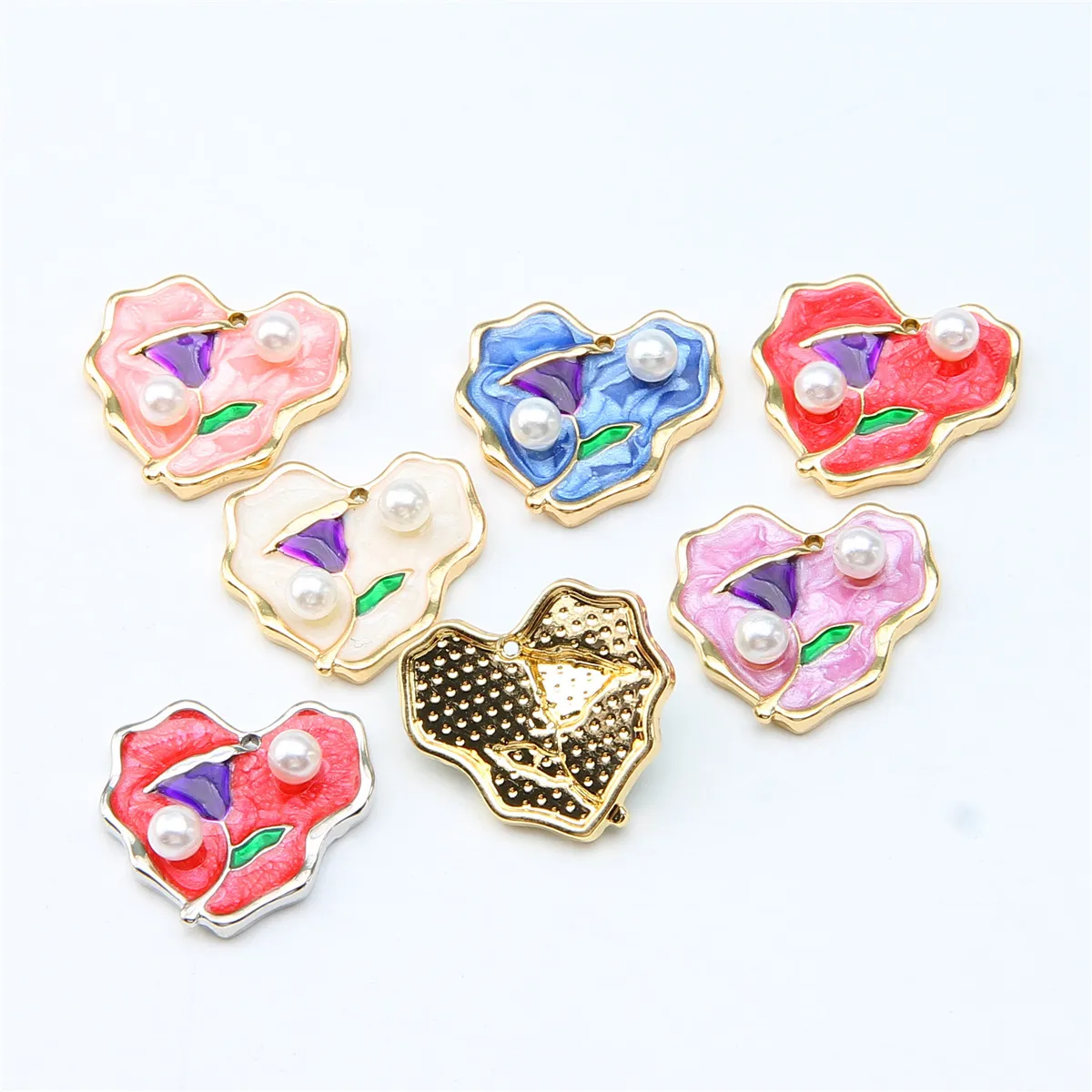 30pcs Imitation Pearl Vintage Oil Painting Style Pendant Monet Garden Enamel Painted Oil Drop Pendant Accessories Wholesale