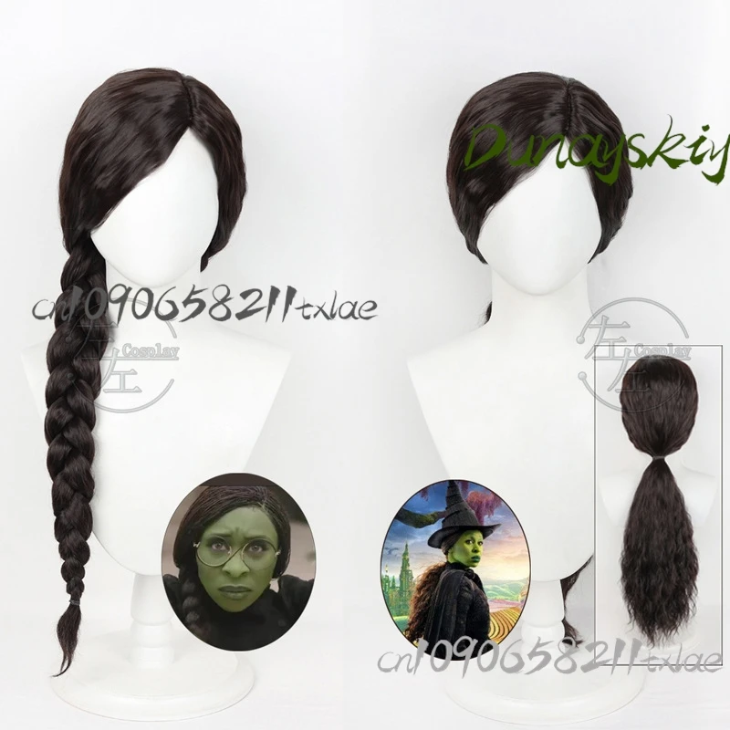 Movie Wicked Elphaba Cosplay Wig Ponytail Braid Long Hair Elphaba Cosplay For Halloween Party Role Play Suit Prop Customized