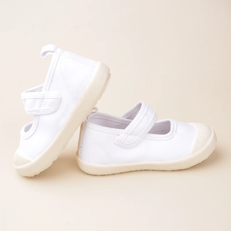 Little Girls\' Spring Outdoor Blank White Canvas Sneakers Toddlers Comfortable Non-Slip Slip-on Casual Walking Shoes EY8280J