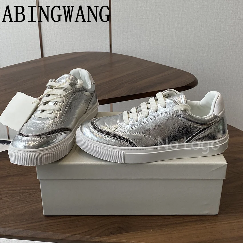 

Spring Autumn New Genuine Leather Flats Shoes for Women Lace Up Round Toe Runway Ladies Shoes Outside Walking Shoes