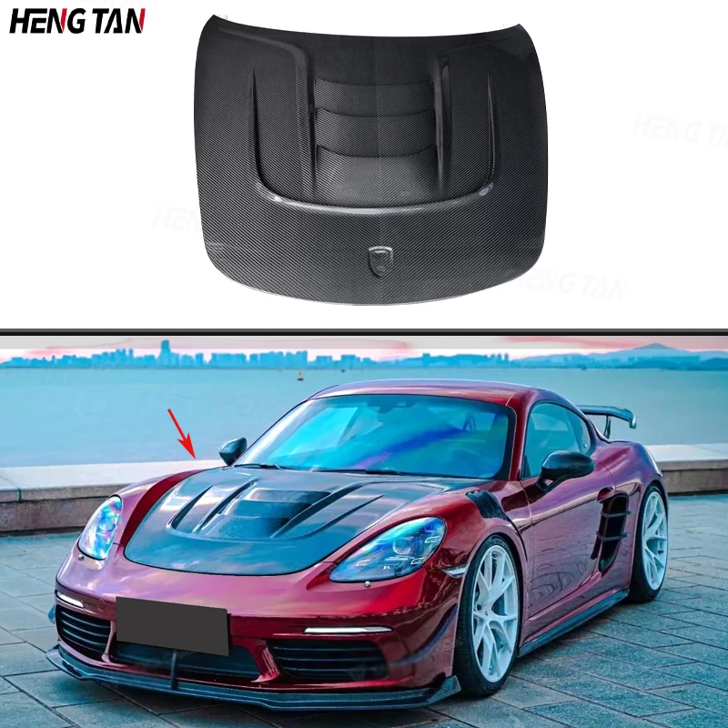 

For Porsche 718 Boxster Cayman 2016+ Car Front Bumper Engine Hood Bonnet Vent Cover Parts Dry Carbon Fiber Upgrade Body kit