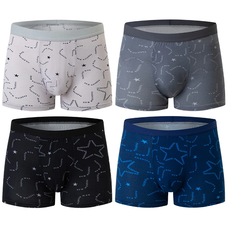 4-piece men\'s underwear comfortable and fashionable plus-size printed boyshort maximum 6XL swimming trunks for teenagers.