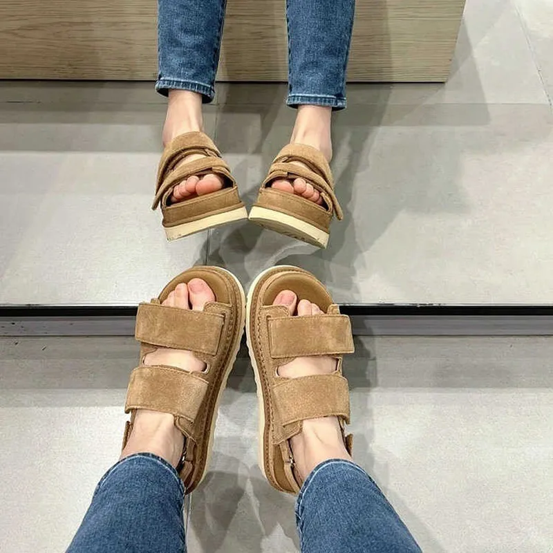 2024 Spring and Summer New Ladies Genuine Leather Platform Strap Sandals Women\'s Open Toe Height Increasing Roman Beach Shoes