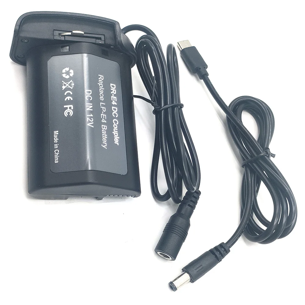 DR-E4 Dummy Battery LP-E4/LP-E19+Type-C 12V Power Bank Cable for Canon EOS-1D Mark III 1D X 1D C 1D Mark IV 1Ds Mark III Camera