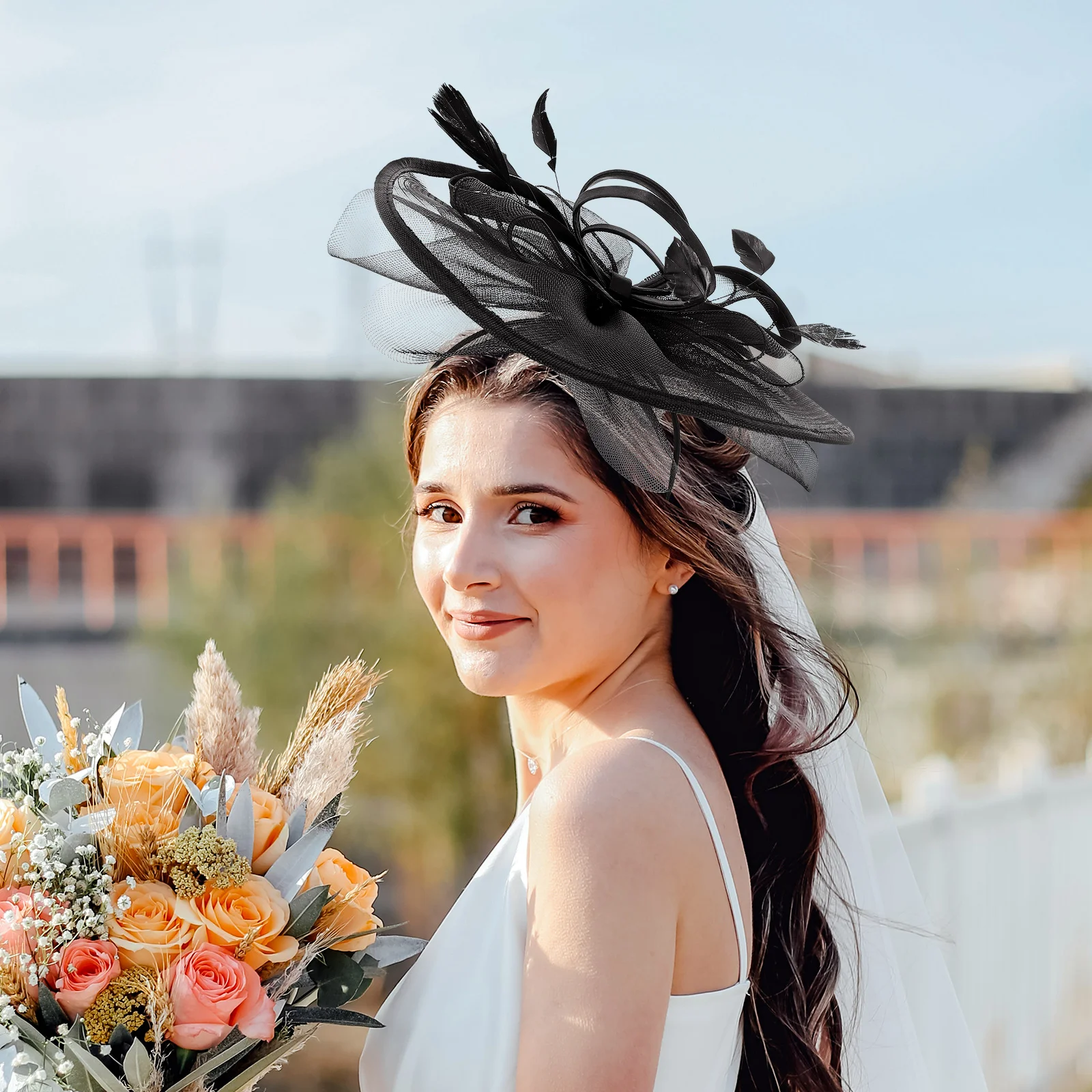 

Elegant Mesh Veil Headband Bridal Quill Flowers Hair Clip Wedding Party Fascinator Hat Tea Party Hair Decor Quill Mesh Headband