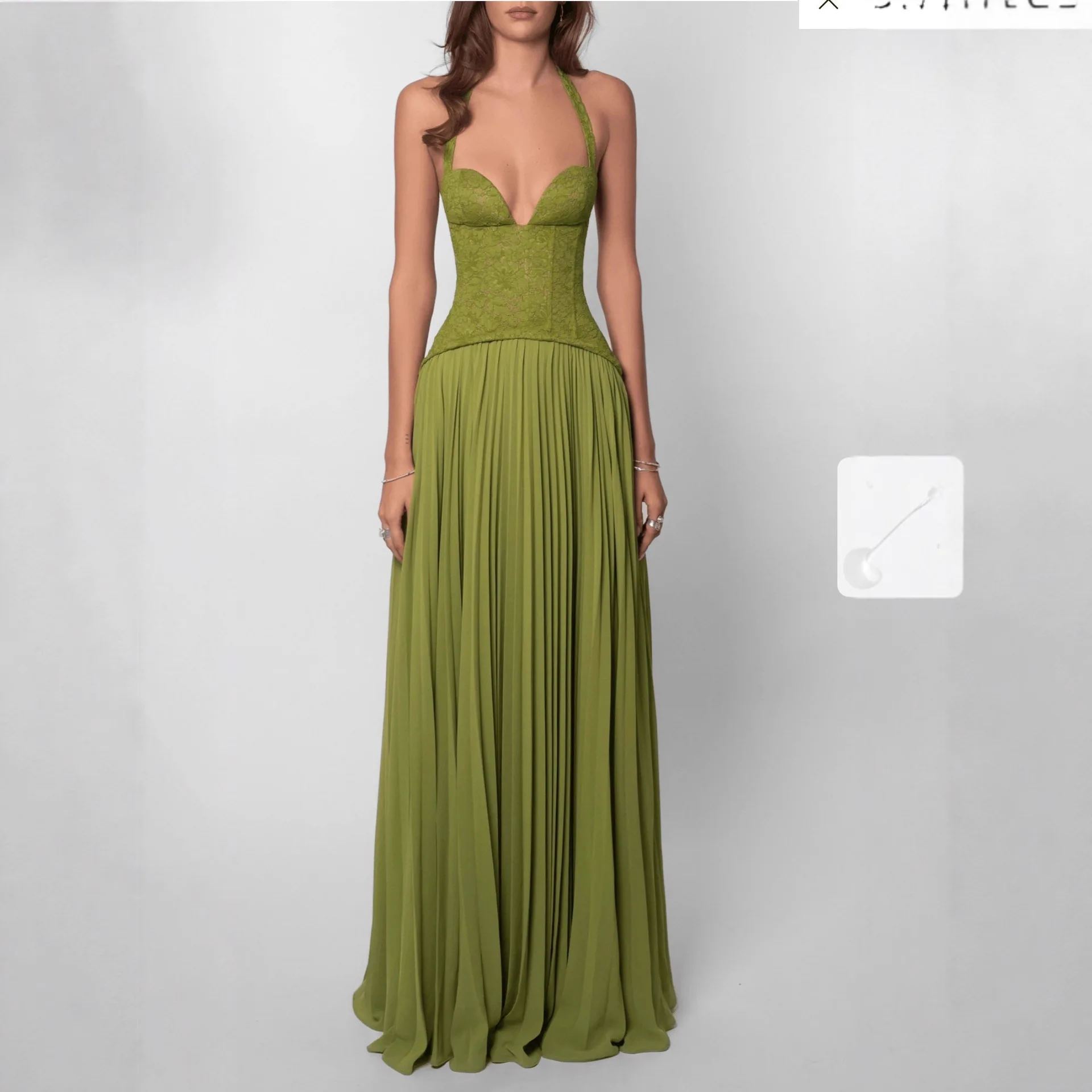 

Fashion Hot Girl Halter Neck Long Dresses Women Sexy Deep V-neck Backless Flower Lace Patchwork Folds Dress Party Prom Vestidos