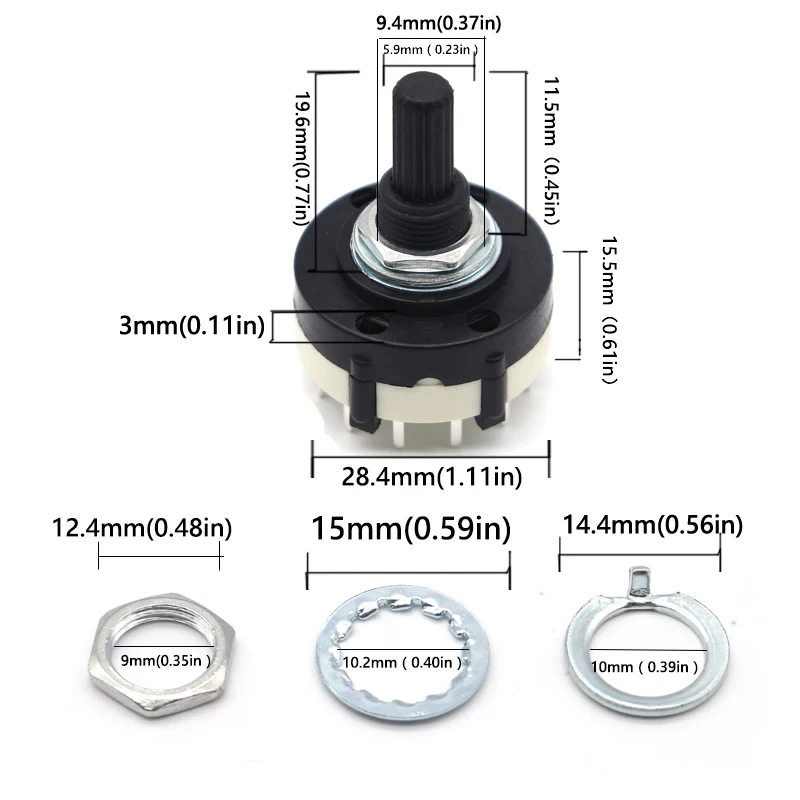 1PCS RS26 Plastic 4 Pole 3 Position Rotary Band Switch 2 Pole6 Position 1 Pole12 Position Handle Length 21MM Axis Band Switch