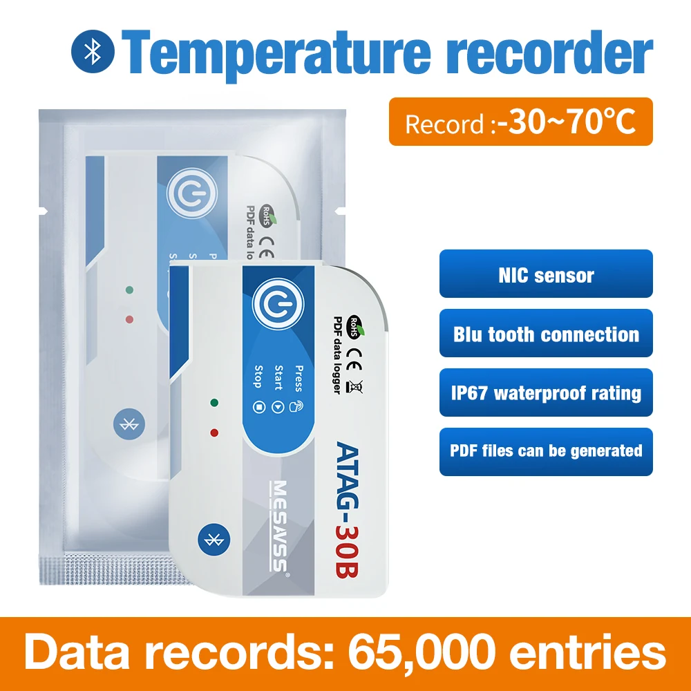 

Bluetooth Temperature Data Logger 65000 Points Datalogger 180 Days PDF Report Recorder Food Drug Temp Monitor One-time Use