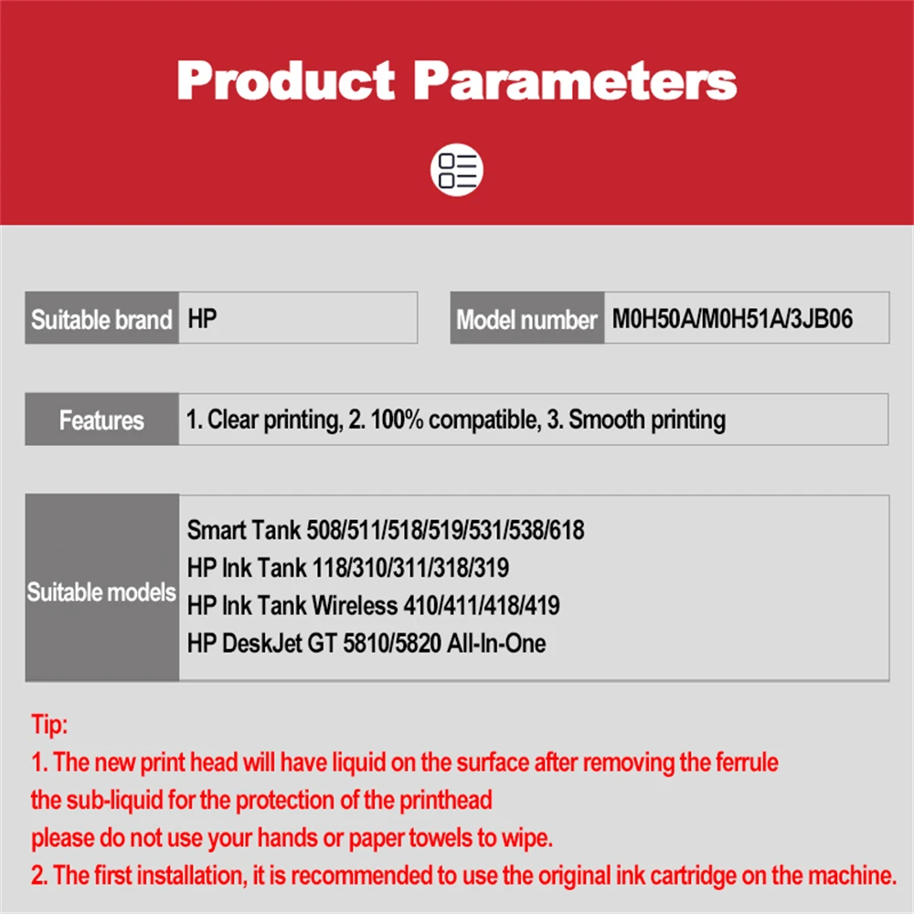 M0H50A M0H51A X4E75A Printhead For HP Ink Tank 118/310/311/318/319/410/411/418 GT5810/5820 Smart Tank 508/511/518/518/519/531