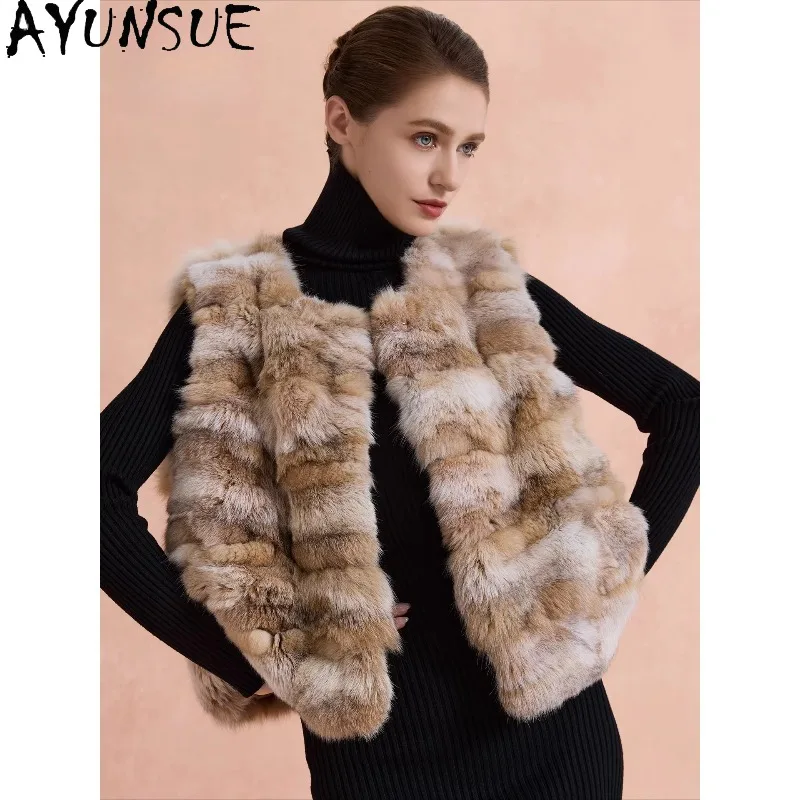 

AYUNSUE Короткий жилет из натурального меха рысика Женские зимние пальто для женщин Роскошная меховая куртка Новая модная женская одежда Шуба Женская