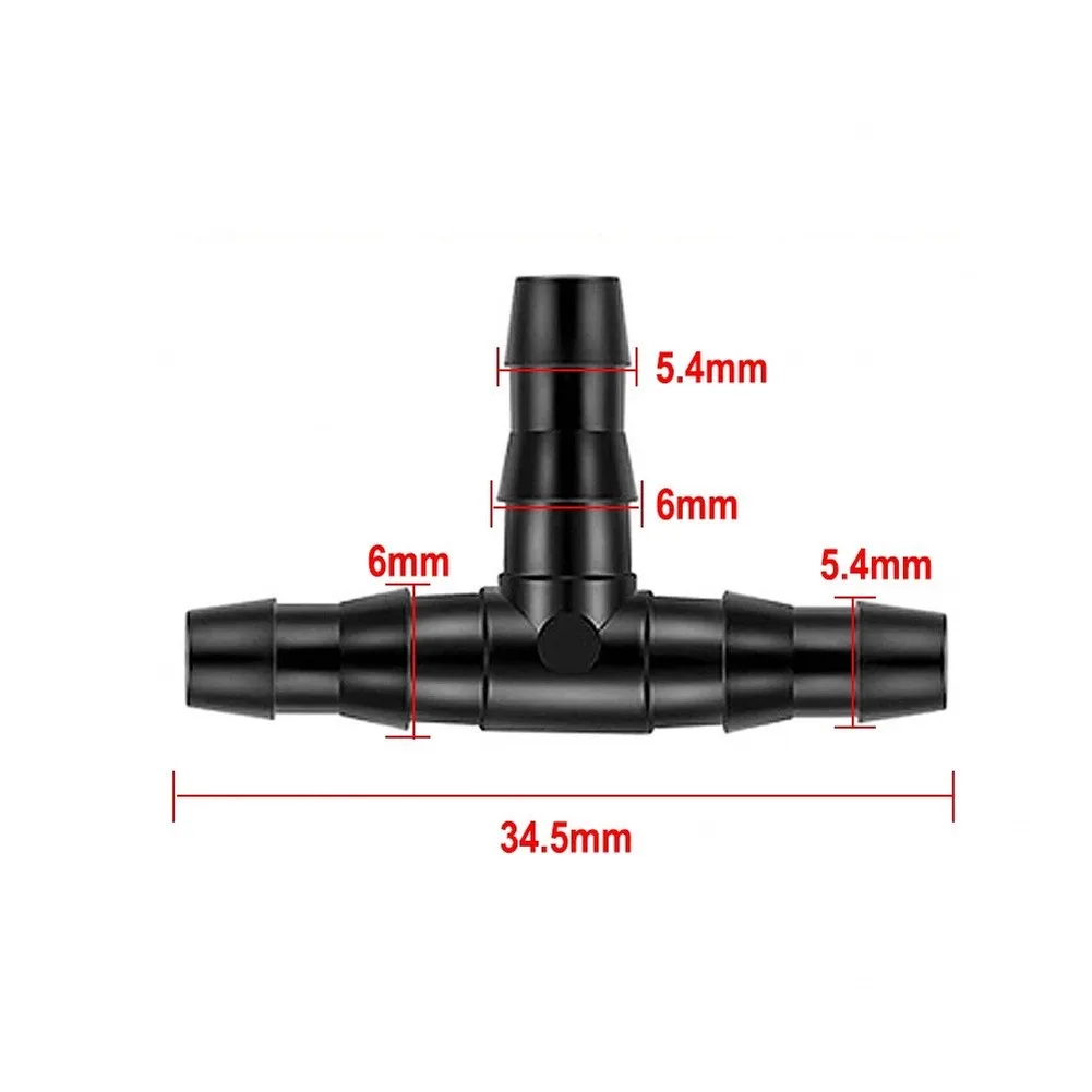 100pcs 4/7mm T-Piece Barb Hose Connector For Sprinkler Irrigation System PVC Garden Watering Fitting Black