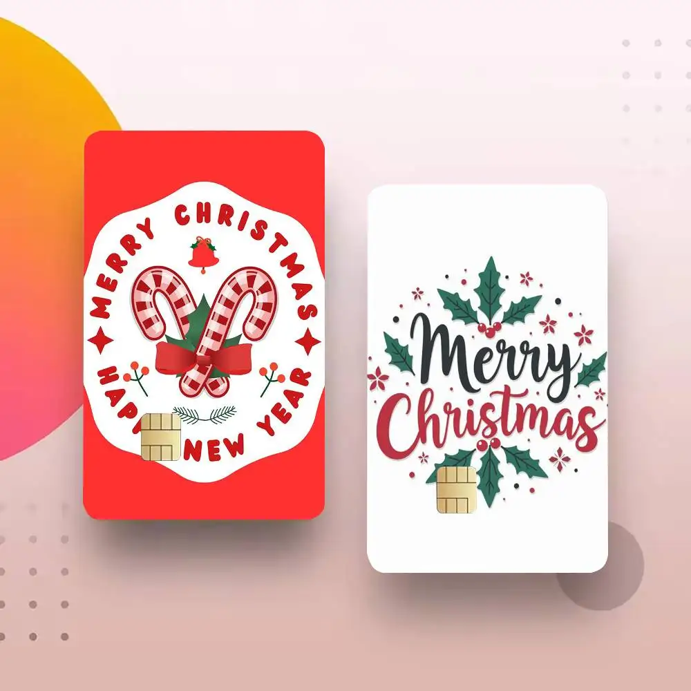 C-christmas happy new year 4pcs 1Set Laser Holographic Sticker Skin Cover for Credit Bank Debit Card