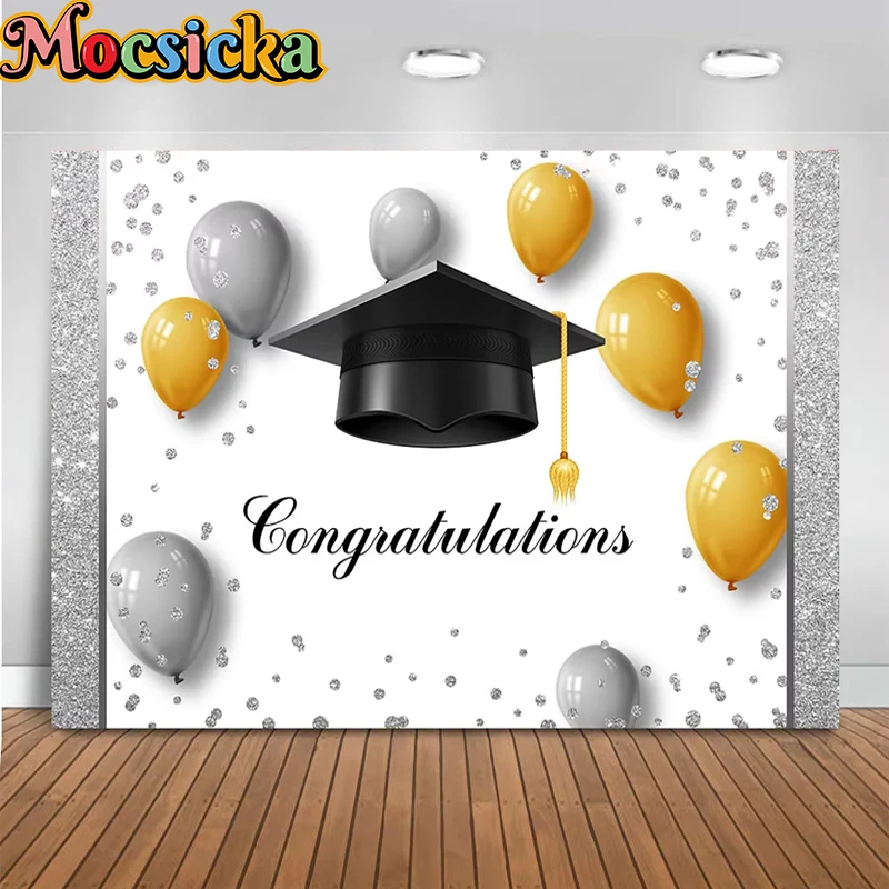 

Mocsicka Graduation Party Photography Backdrops Black Bachelor Cap White Banner Decorations Graduate Photo Backgrounds Photozone