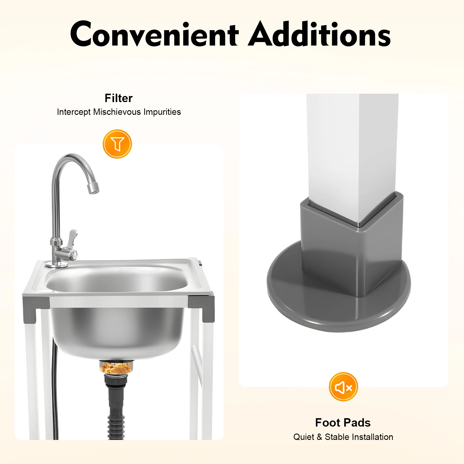 حوض مطبخ قائم بذاته من الفولاذ المقاوم للصدأ 60 سم حوض متعدد الاستخدامات مع صنبور لبار مطعم الغسيل المرآب، سعة كبيرة