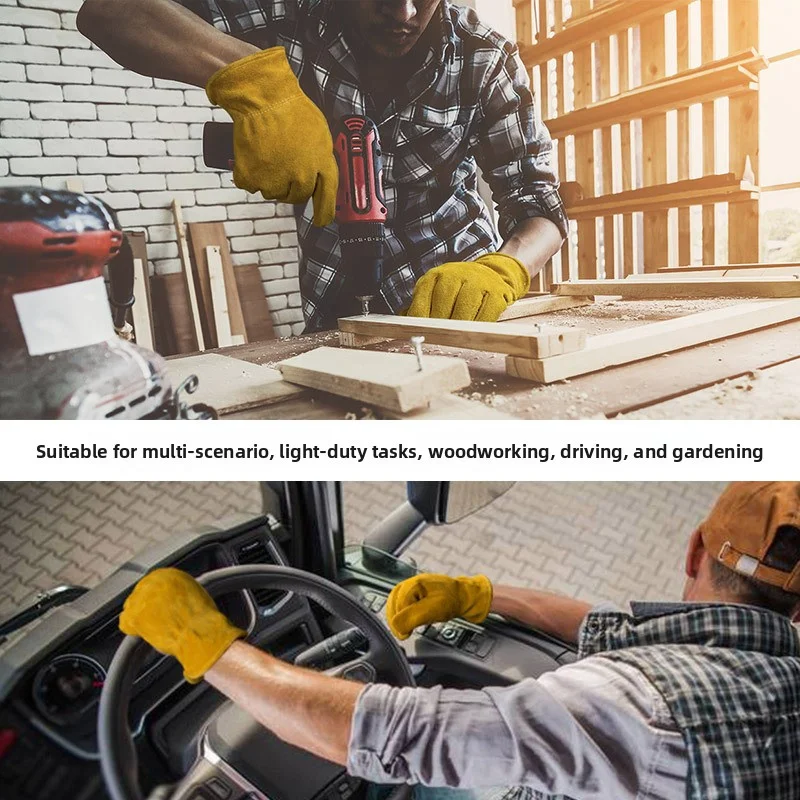 قفازات جلد البقر قصيرة الطراز مقاومة للحرارة حتى 350 ° C التخييم في الهواء الطلق الشواء قفازات حماية درجة الحرارة العالية قفازات لحام #4