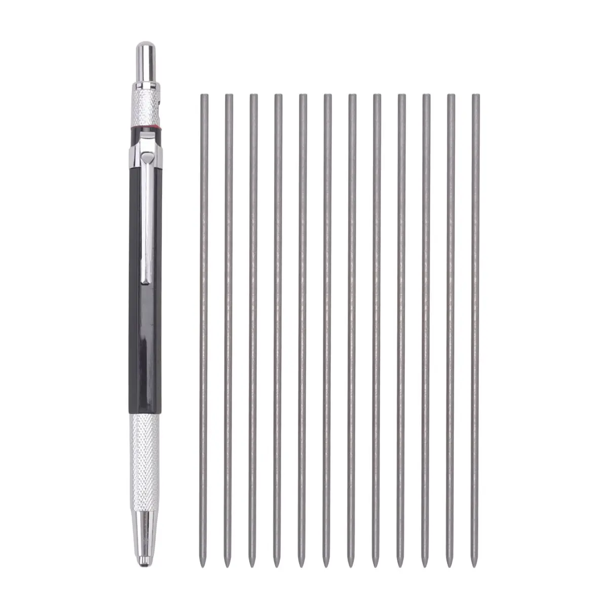 Compatible 2.0mm Mechanical Pencil Lead Pencil for Draft Drawing Carpenter Crafting Art Sketching with 12 Pcs Refill - Black