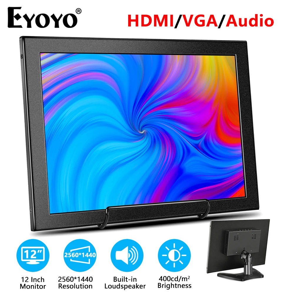 Eyoyo 2K Portable Monitor 12 Inch QHD 2160x1440 Thin Lightweight HDMI/VGA Gaming Screen Desktop Display for Laptop PC PS4 Xbox