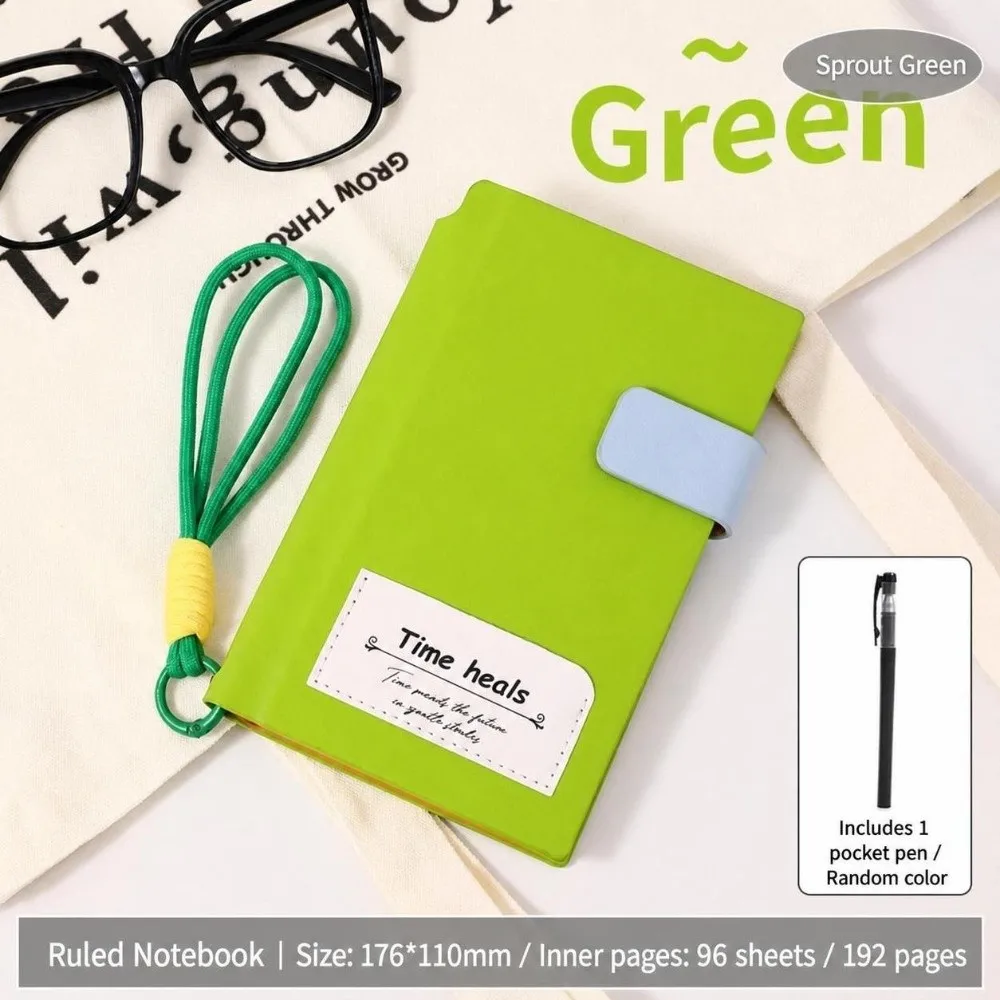 Multifunctional A6 Notebook Color-blocking Lined Paper Journal with Lanyard Snap Button Closure Pocket Memo Book Note Taking