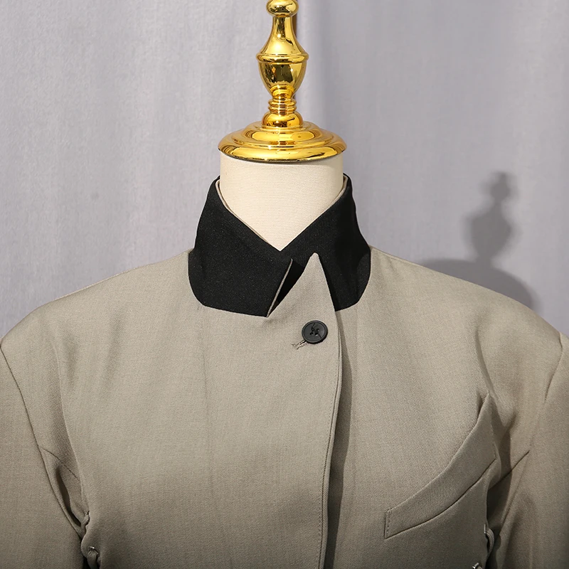 VGH الصلبة مكتب مزاجه السترة للنساء الوقوف طوق كم طويل تقسم الدانتيل يصل التخسيس الحد الأدنى الستر أنثى جديد #5