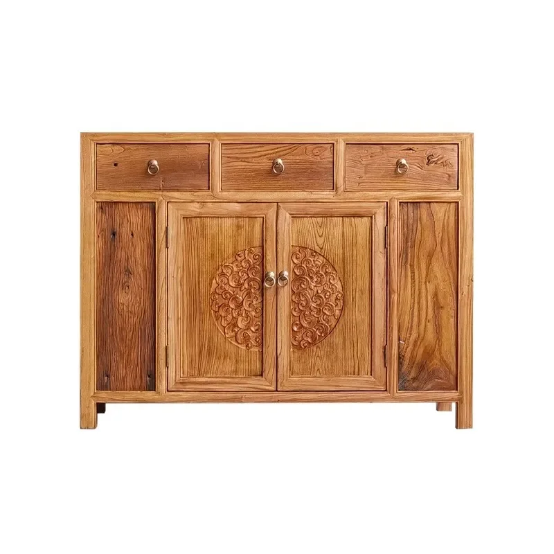New Chinese Style Aged Elm Dining Sideboard Entryway Shoe Cabinet Multi Grid Storage Locker for Living Room Bar