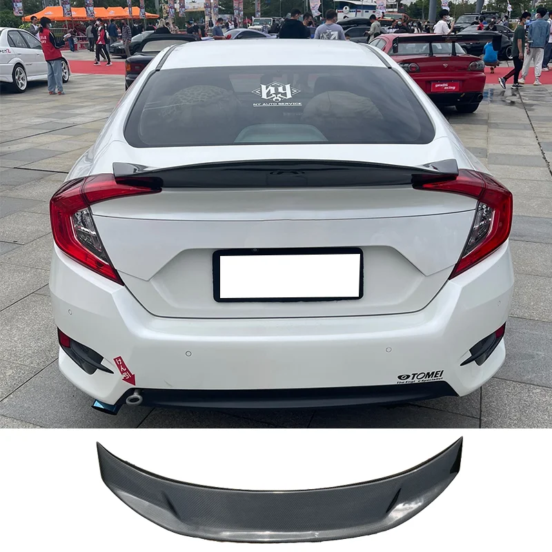 

For Honda 10th Civic 2016 2017 2018 2019 2020 Sedan High Quality Real Carbon Fiber Rear Trunk Lip Spoiler Wing Car GT Styling