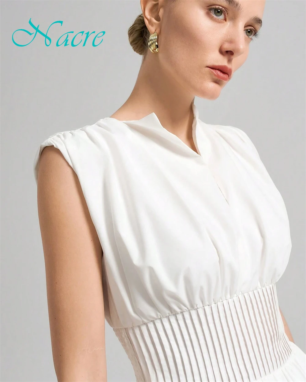 Moda personalizada camisa vestido de noite delicado sem mangas vestidos de baile temperamento com decote em v vestidos de ocasião especial