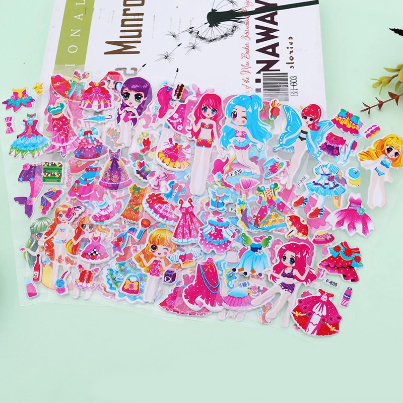 25 Sheets 3D Cartoon Stickers Waterproof Bubble PVC DIY Sticker Princess Car Girls Boys Kids Children Gifts GYH