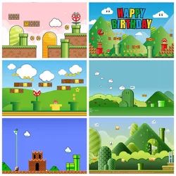 Super Mario Game Theme Backdrop Kids Birthday Party Decoration Green Cactus Wallpaper Photography Background Custom Banner Props