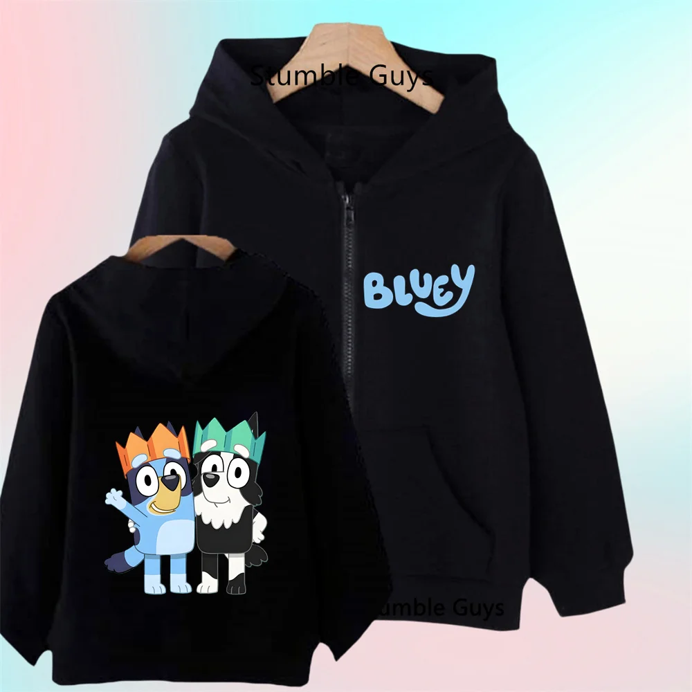 

Toddler Bluey Zipper Hooded Sweatshirt Fall Winter Comfortable Warm Cartoon Anime Print Zip Up Hoodie for Boys and Girls