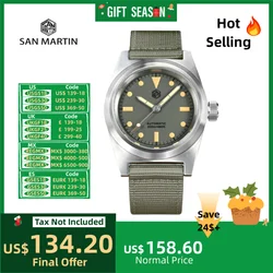 San Martin 38MM Automatic Mechanical Watch YN55A Self-Wind Wristwatches Diver Sapphire C3 Luminous 20Bar Waterproof SN0029C