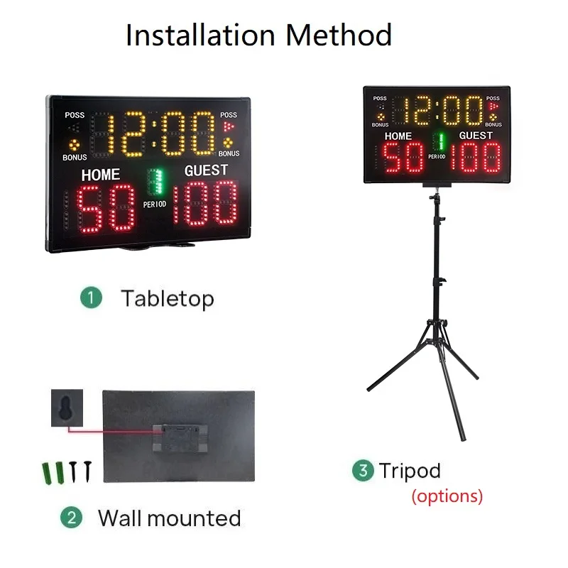 لوحة نتائج كرة السلة الرقمية الإلكترونية GANXIN Por LED مع جهاز تحكم عن بعد على مدار الساعة للتنس/كرة القدم/ألعاب الكرة الطائرة