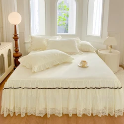 White Lace Bed Sheet Skirt Queen/King Size Bed Cover Solid Color Plain Bedspreads For Double Bed(pillowcase need order)