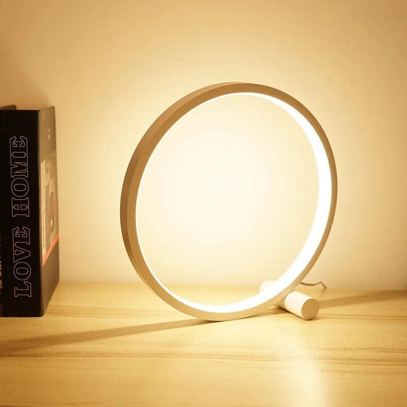 Lámpara de mesa LED Circular para dormitorio, luz de noche redonda regulable, color blanco y negro, 25CM, decoración para sala de estar