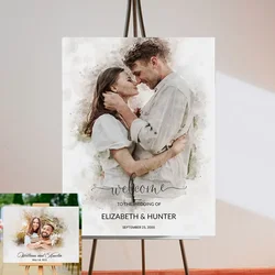 Couple Watercolor Portrait Poster Unique Wedding Welcome Sign Art Print Canvas Painting Wall Picture for Welcoming Guests Decor