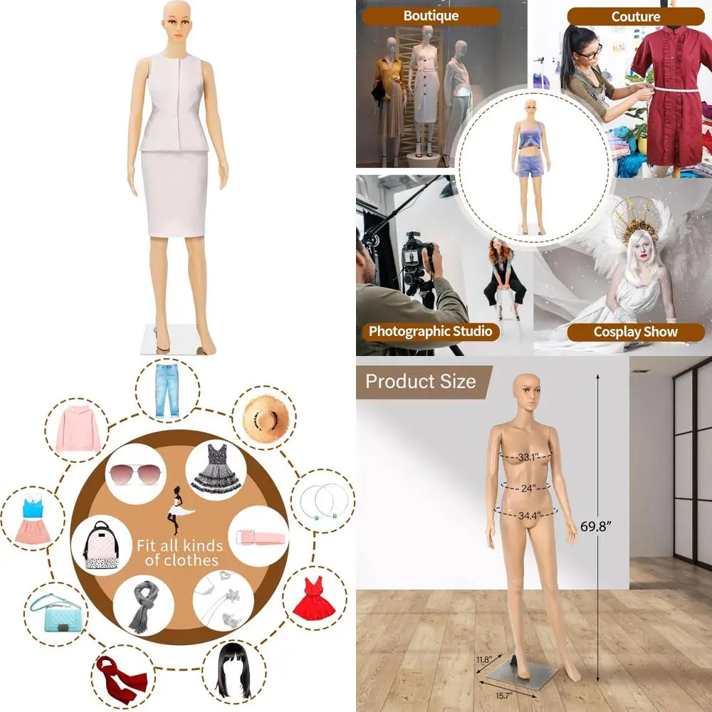 

Регулируемая подставка для манекена в полный рост для шитья и демонстрации, высота 69 дюймов с основанием