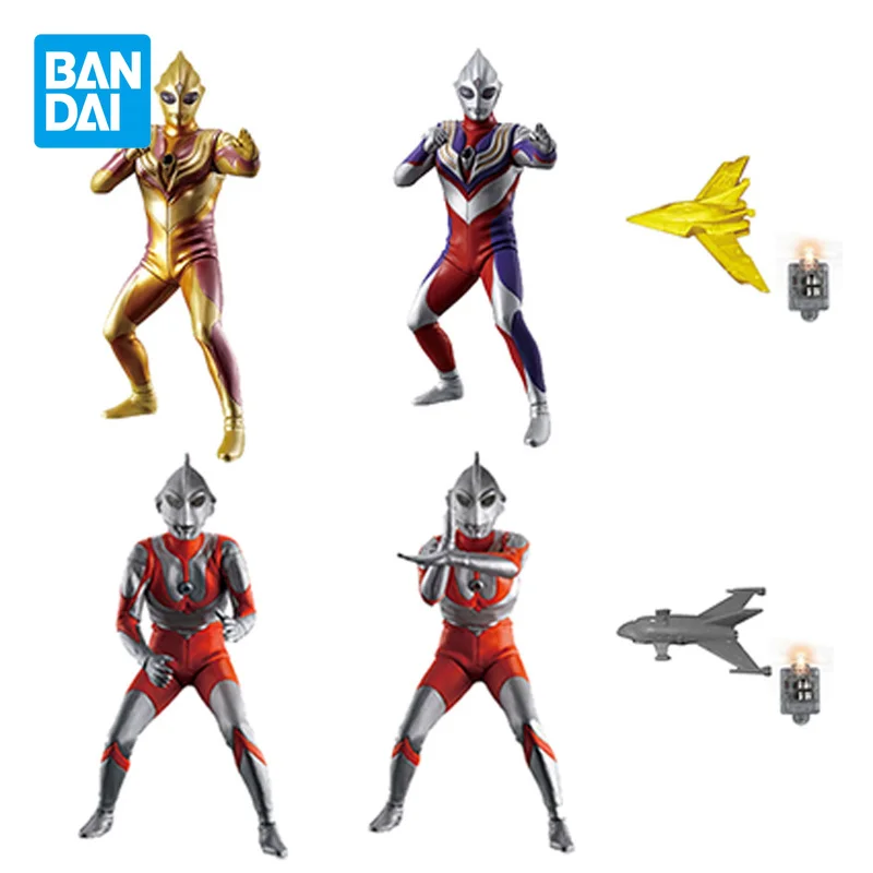 Bandai Original Ultraman Anime Figure Ultraman Tiga Glitter Gashapon Action Figure Toys for Boys Kids Gifts Collectible Model