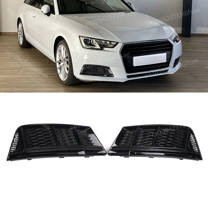 

2X Gloss Black Honeycomb Front Bumper Lower Fog Light Lamp Grill Grille Cover Fit For A4 B9 2016 2017 2018 Car Accessories