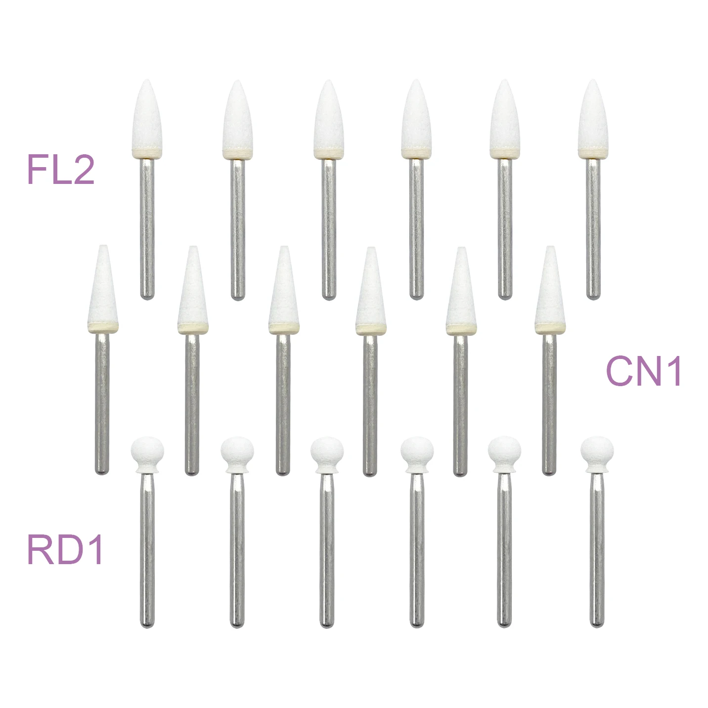 WELL CK 12pcs/pack Dental Flame Cone Round White Stone Polisher FG Burs for Polishing Dental Clinic Metal Resin Porcelain