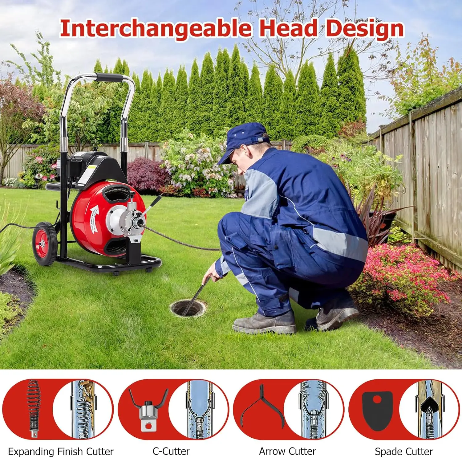 75FT 1/2 Inch Drain Cleaner Machine, Professional Automatic Electric Drain Auger for 1 to 4 Inch Pipes, Portable Electric Drain