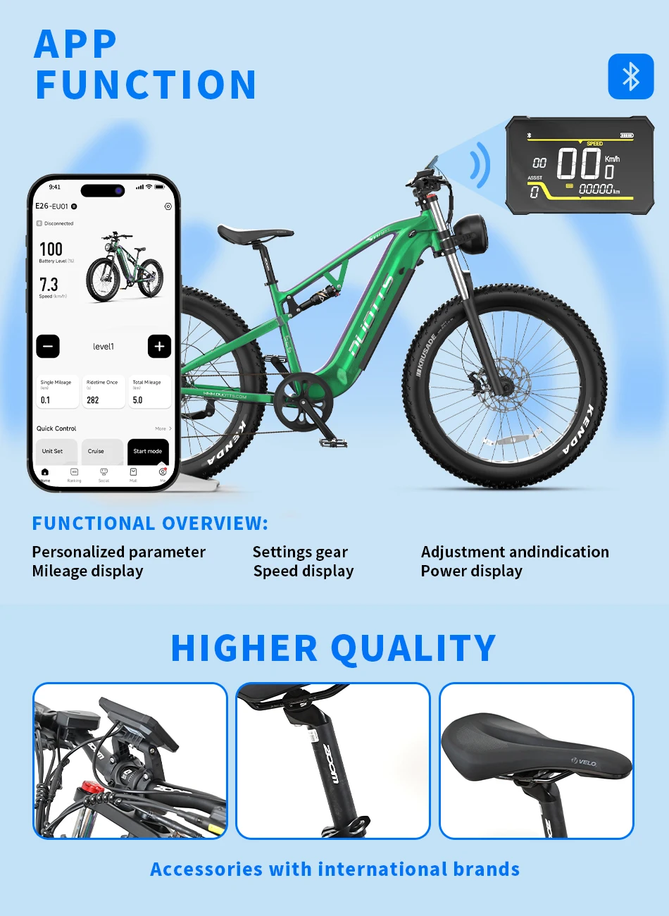 DUOTTS E26 Elektrofahrrad 48V20AH Batterie Mountainbike 26 Zoll Breitreifen Erwachsenen-Pedalunterstütztes Fahrrad – Detail 4