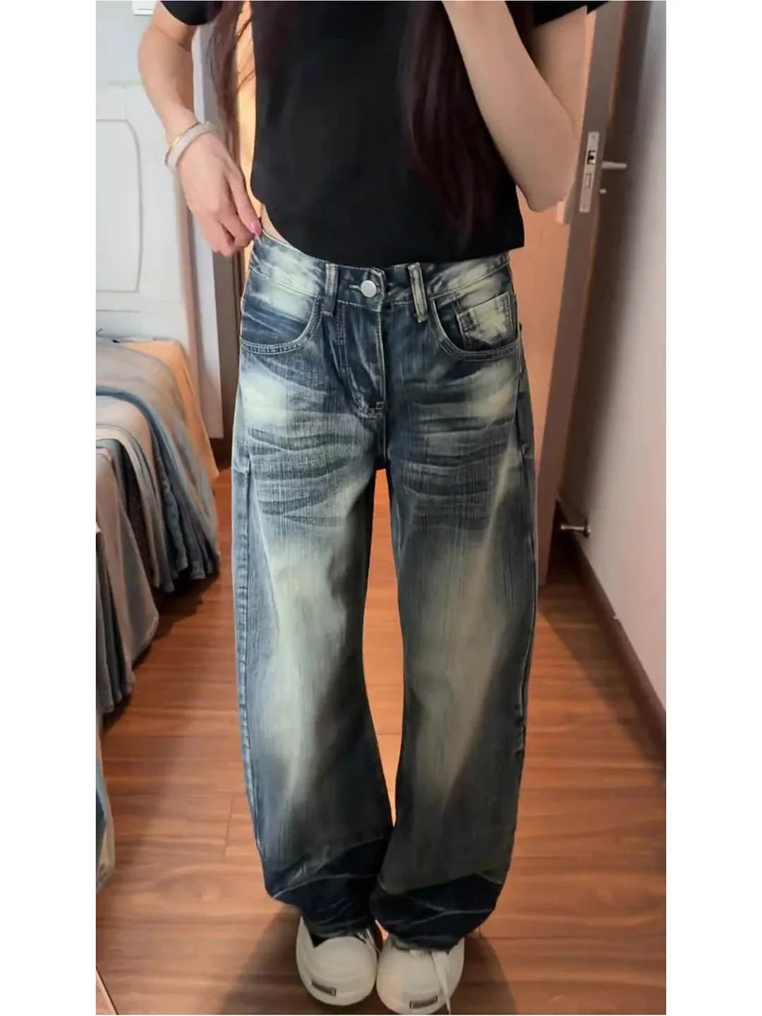 

Summer 2026 High Street Slim Fit Skinny Jeans Women's Washed Vintage American Wide Leg Denim Pants Casual Loose Fit Jeans
