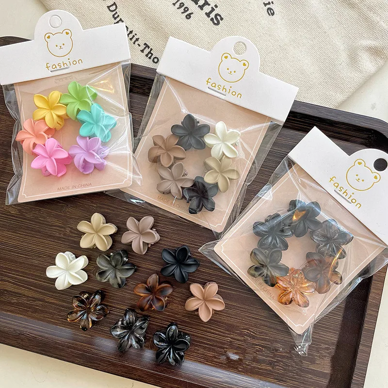 6 uds moda colorida marrón estampado de leopardo pequeña Mini flor pinzas en forma de garra para el cabello abrazadera pasador accesorios para el cabello para mujer