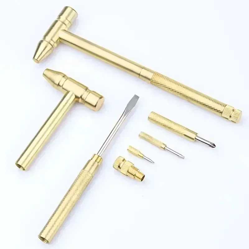 5-In-1 Mini Craft Hammer Screwdriver Set Copper Alloy Gold Detachable Micro Screwdriver Perfect Hand Tool For Diy Projects