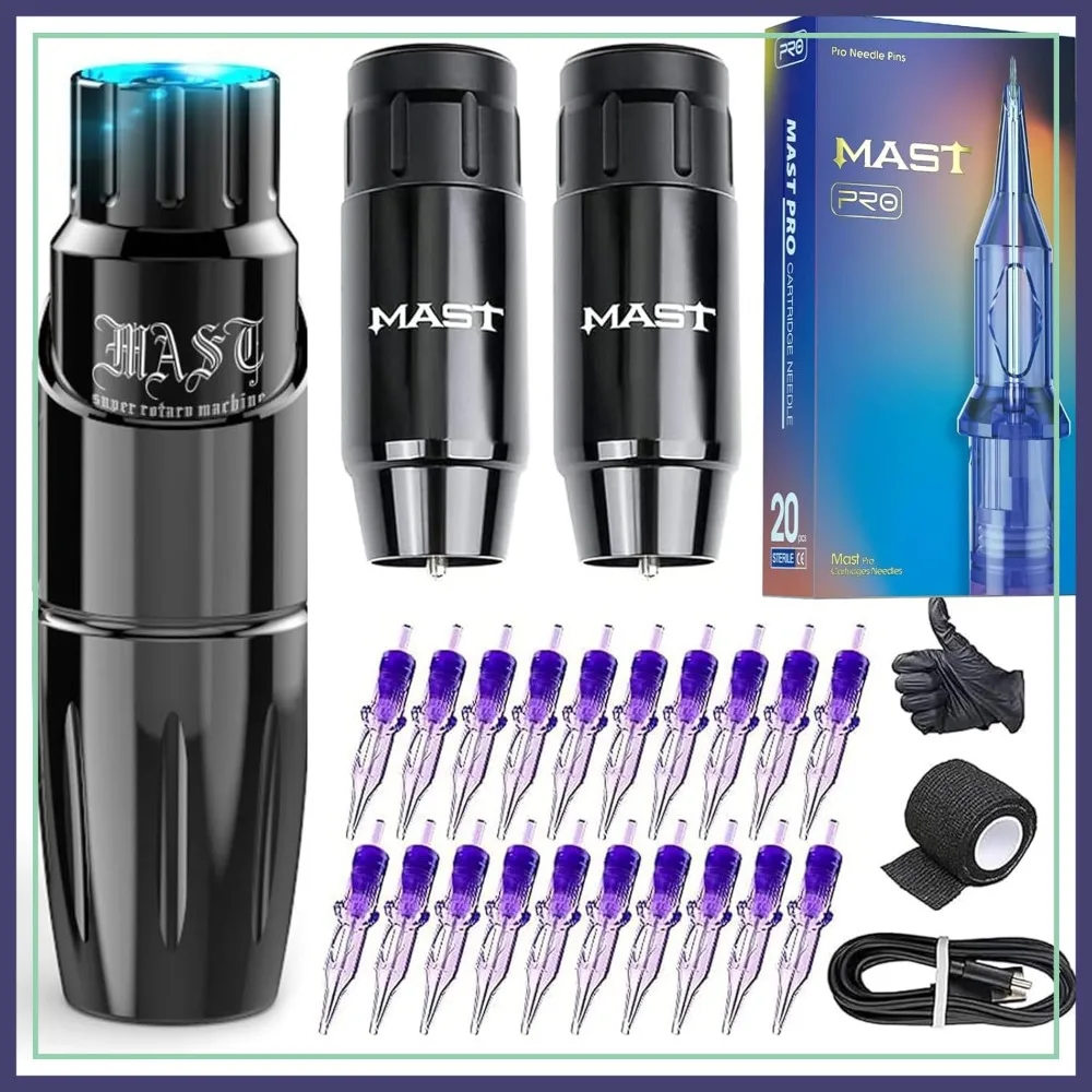 

Wireless Tattoo Gun Machine Kit for Beginners 2 Batteries 20Pcs Cartridges