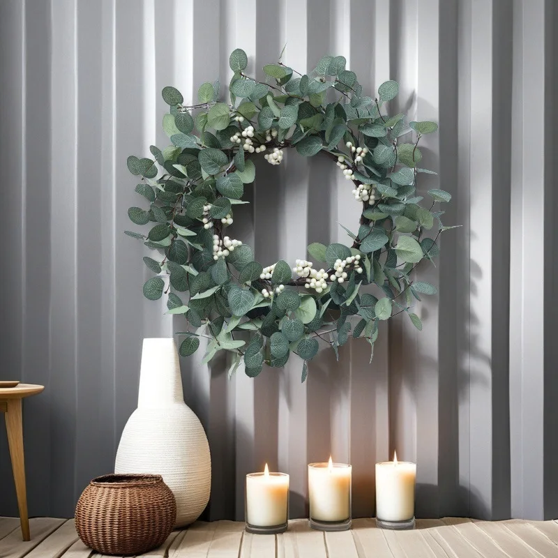 

Simulation green plant door decoration wreath, new home furnishing eucalyptus leaf door hanging simulation berry wreath