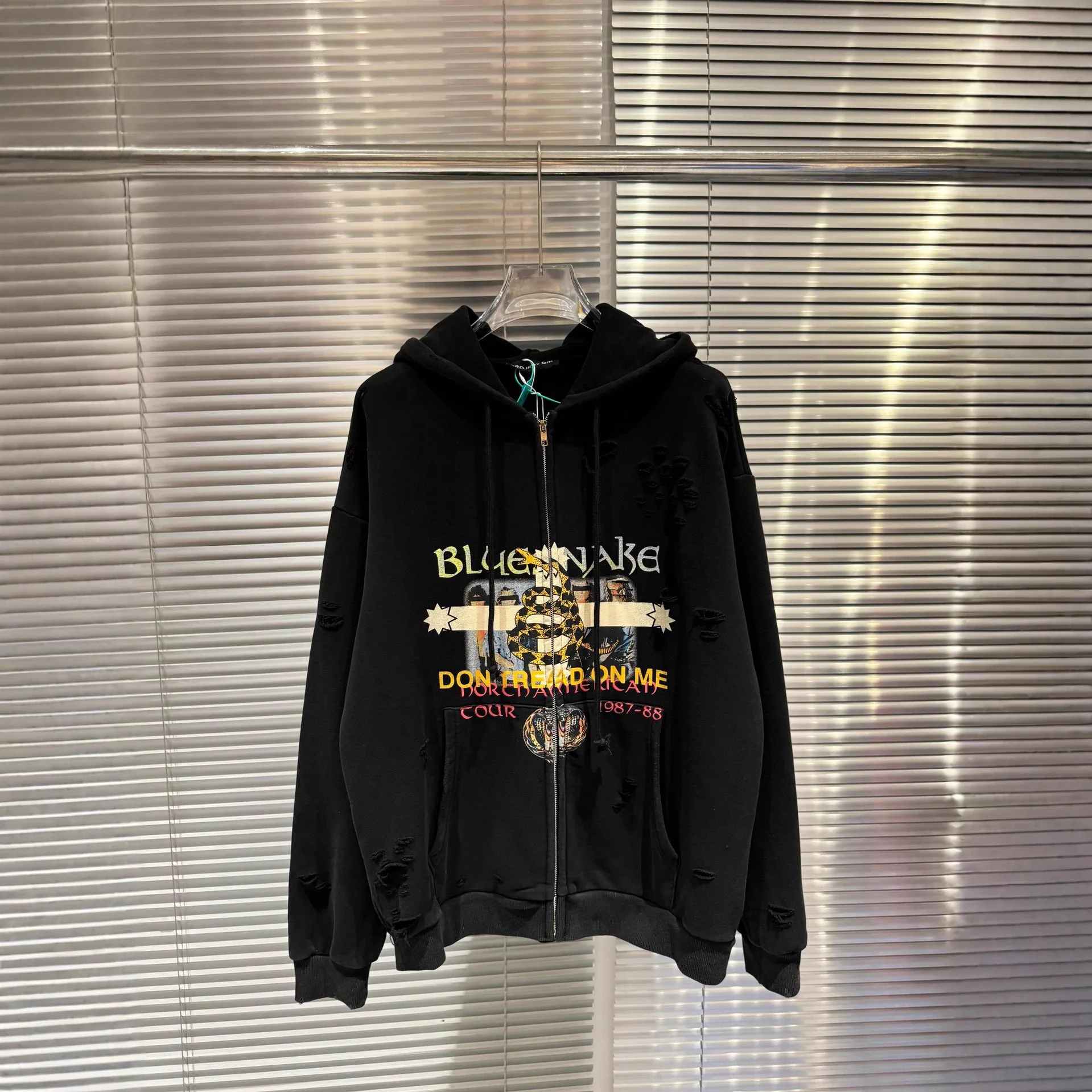 

ALIZ VIBE PROJECT G/R Skull Patchwork Vintage Rusted Zipper Hoodie Jaet Loose Fit Long Sve Color Hooded Cardigan