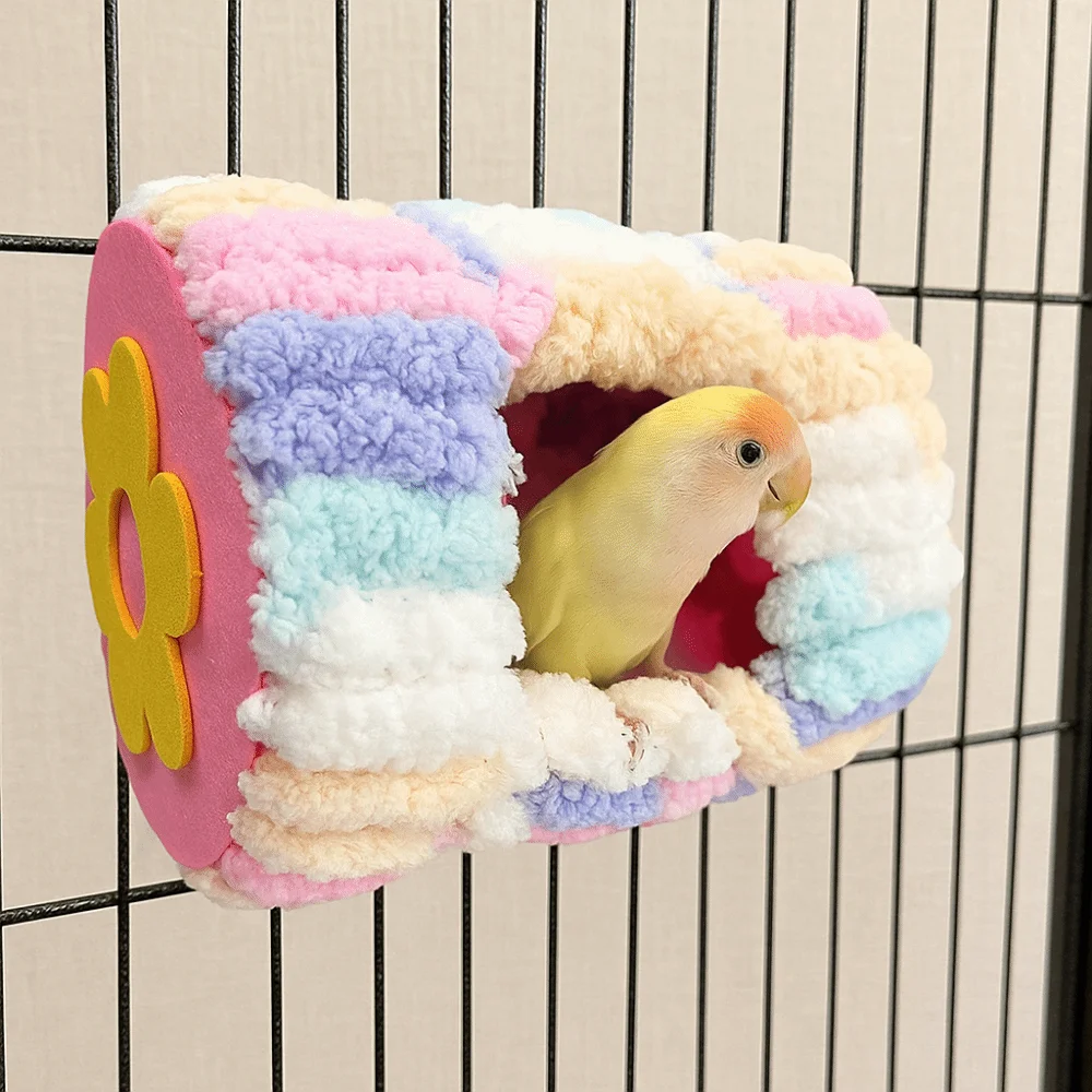 

Thickened Warm Parrot Nest Flannel Cylinder Design Winter Bird Bed with Pads Colorful Hanging Hammock Bird Cage