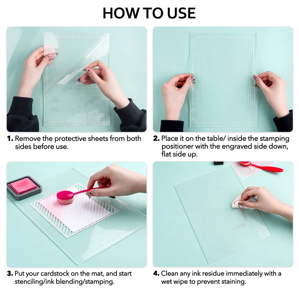 A4 Clear Photopolymer Sticky Mat for Stencil Stamp Reusable Anti-Slip Grip Mat for Stamping Stenciling Ink Blending Positioning